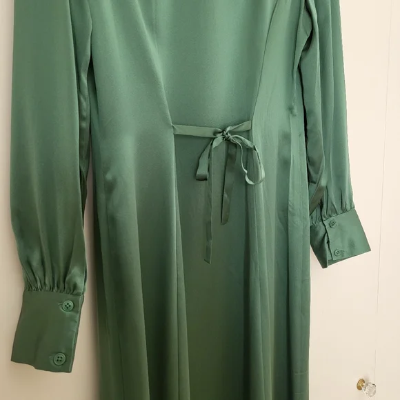 Reformation Catalina Silk Long Sleeve Midi Dress Green 6 - Picture 8 of 15